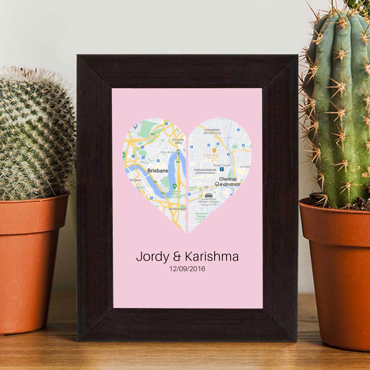 Personalised Two Halves 1 Heart Map Poster