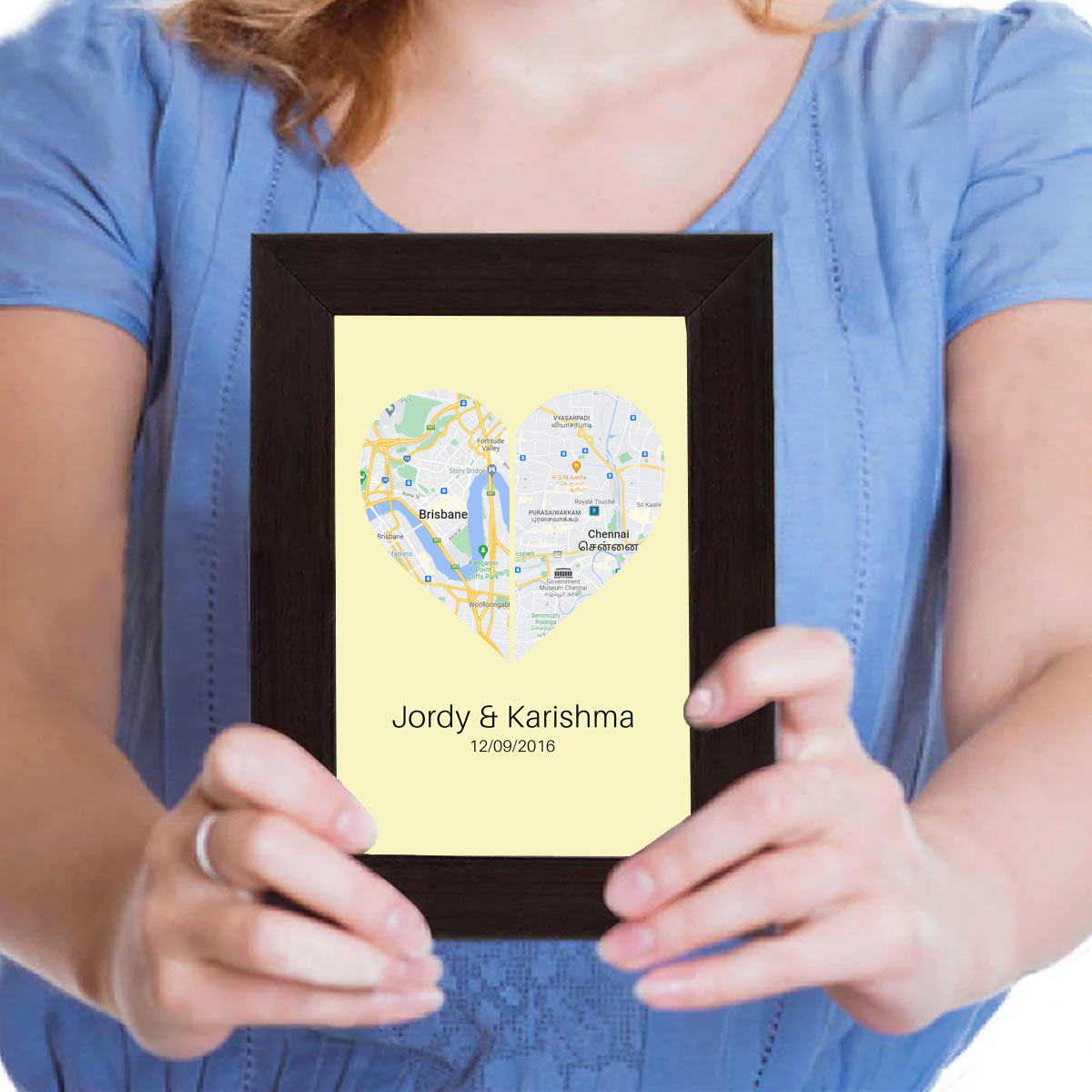 Personalised Two Halves 1 Heart Map Poster