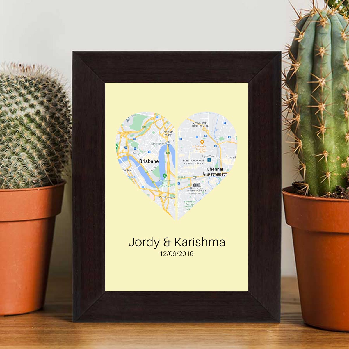 Personalised Two Halves 1 Heart Map Poster