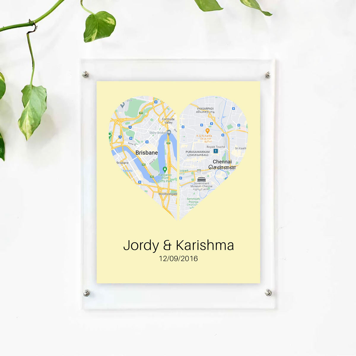 Personalised Two Halves 1 Heart Map Poster
