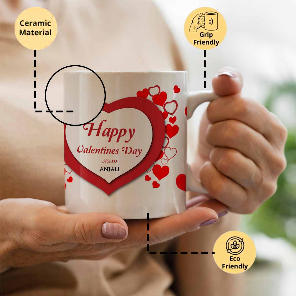Personalised Couple Heart Valentine Mugs - Set Of 2