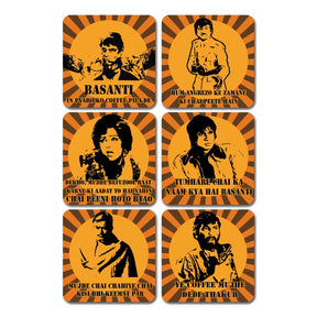 Classic Bollywood Blockbuster Actor With Famous Dialogue Printed Coasters Set of 6