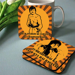 Classic Bollywood Blockbuster Actor With Famous Dialogue Printed Coasters Set of 6