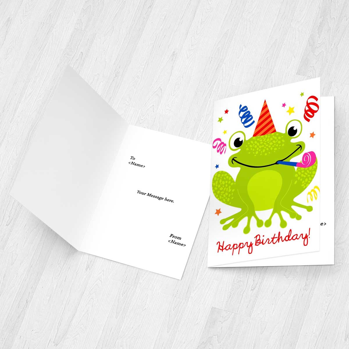 Personalised Frog with Party Cap Birthday Card
