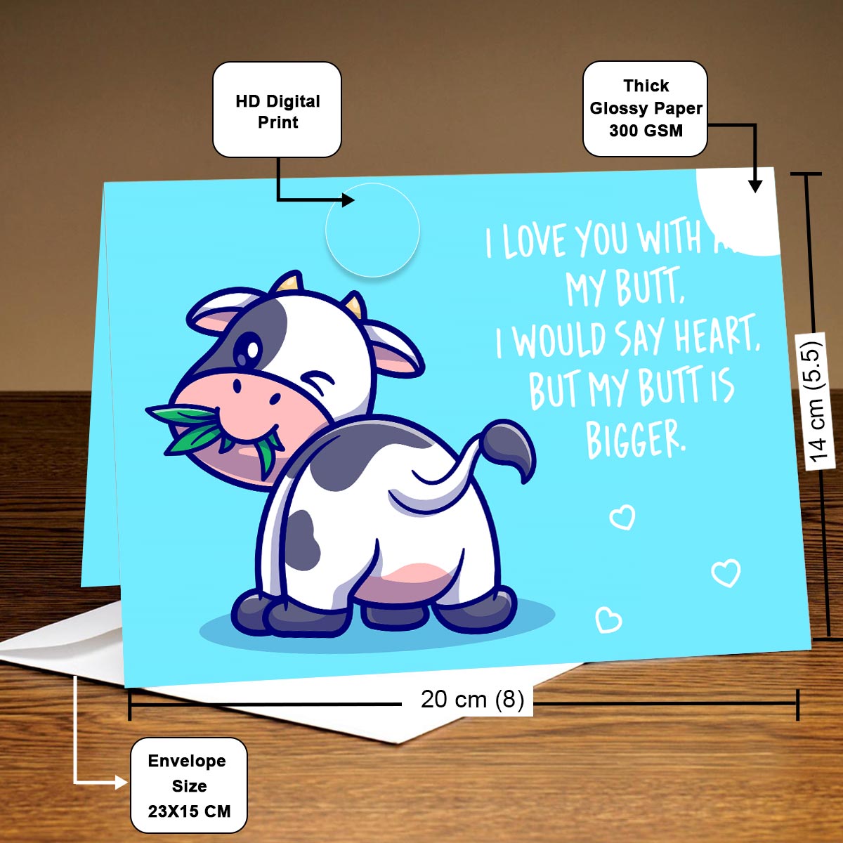 Love You With All My Butt Personalised Greeting Card