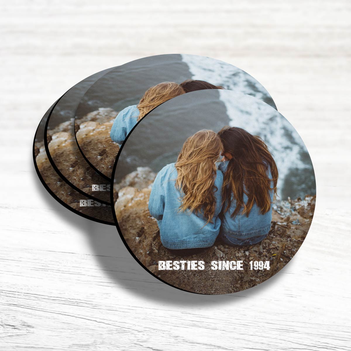 Set Of 4 - Personalised Set Of 4 Besties Since Rubber Coasters