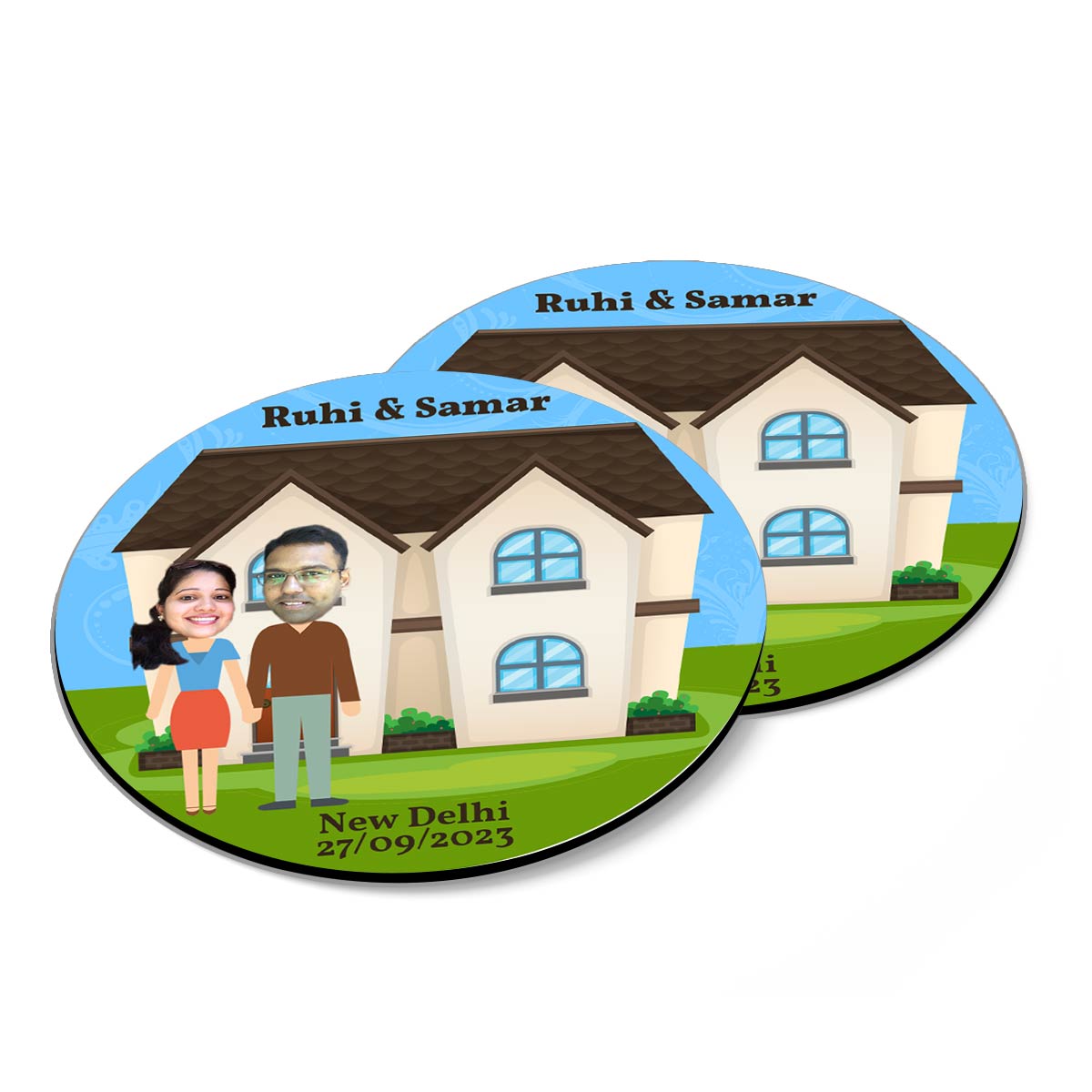 Set Of 4 - Personalised Cartoon Couple Coasters