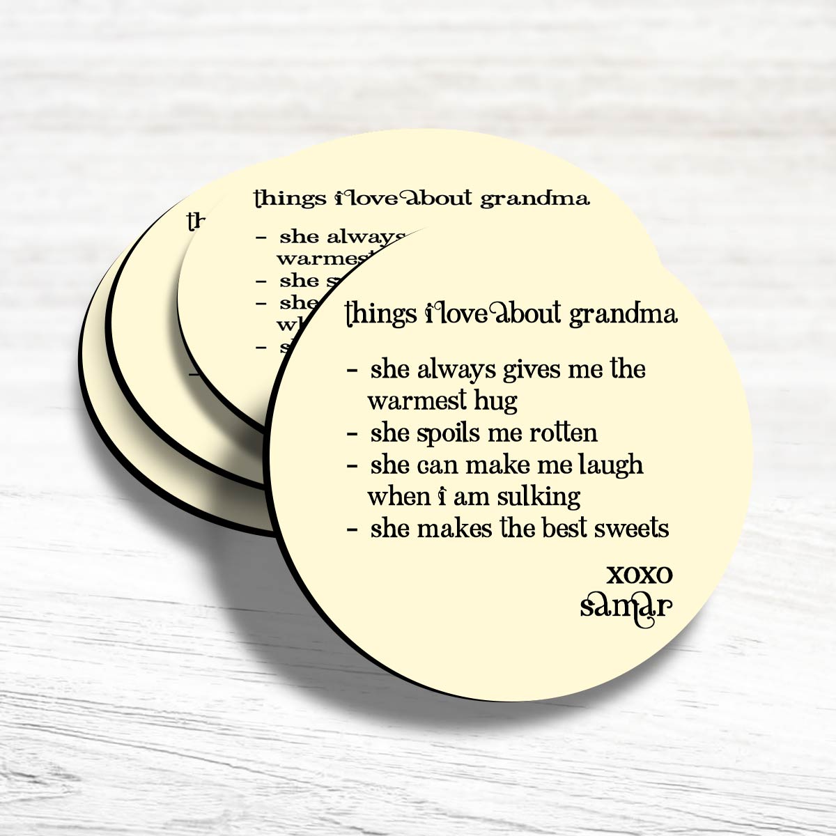 Set Of 4 - Things - Personalised Things I Love About Grandma Coasters