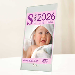 Personalised Baby Girl Birth Details Glass Frame