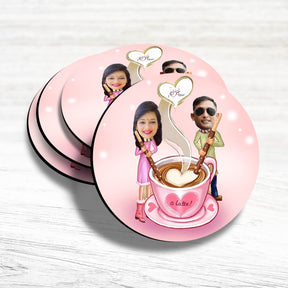 Personalised Love You Latte Caricature Coasters - Set of 4