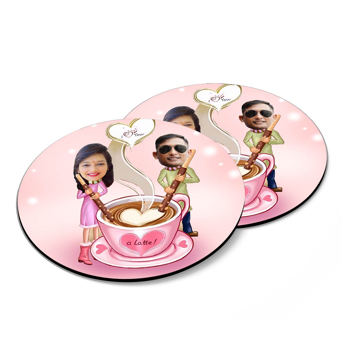 Personalised Love You Latte Caricature Coasters - Set of 4