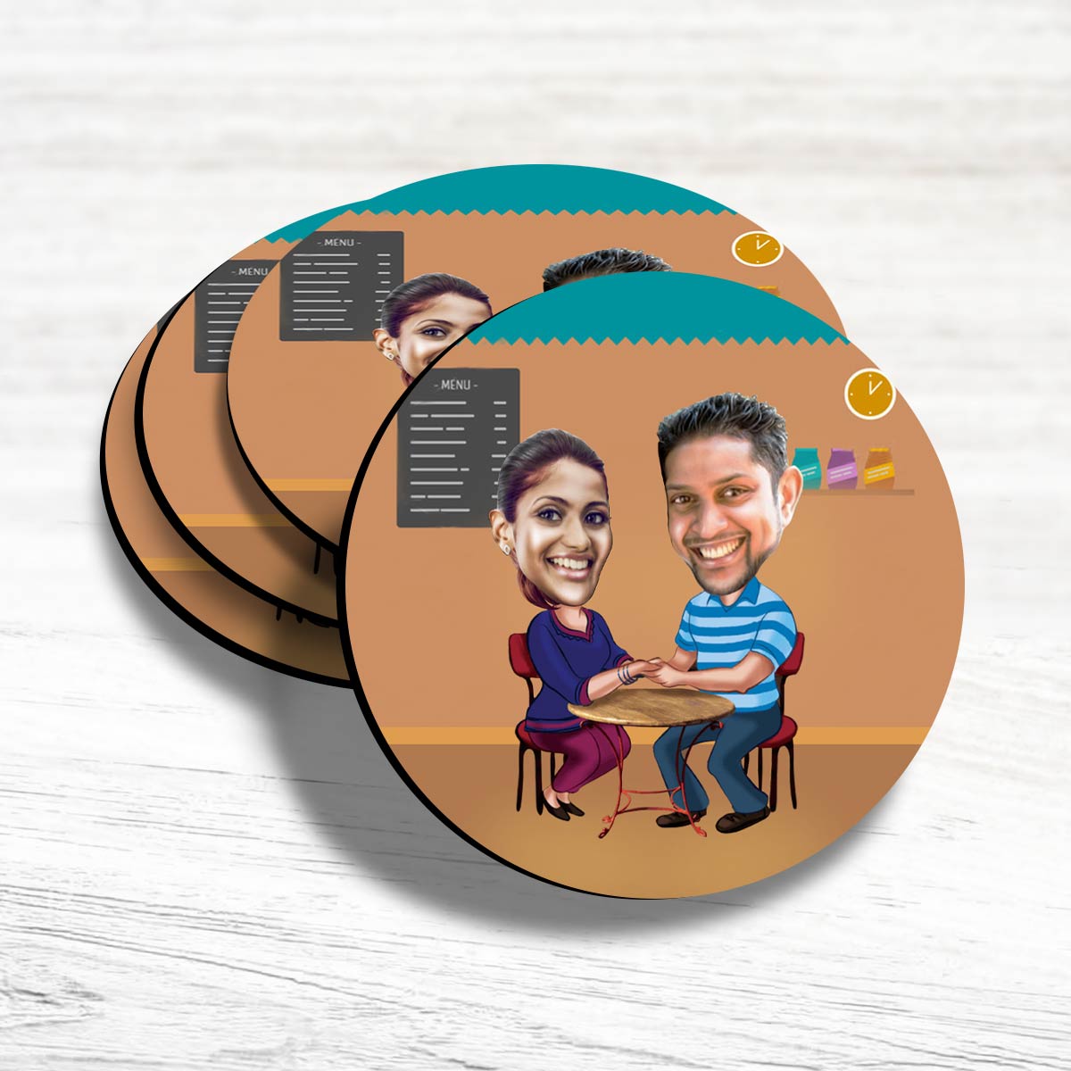 Persoalised Me & You Caricature Coasters - Set of 4