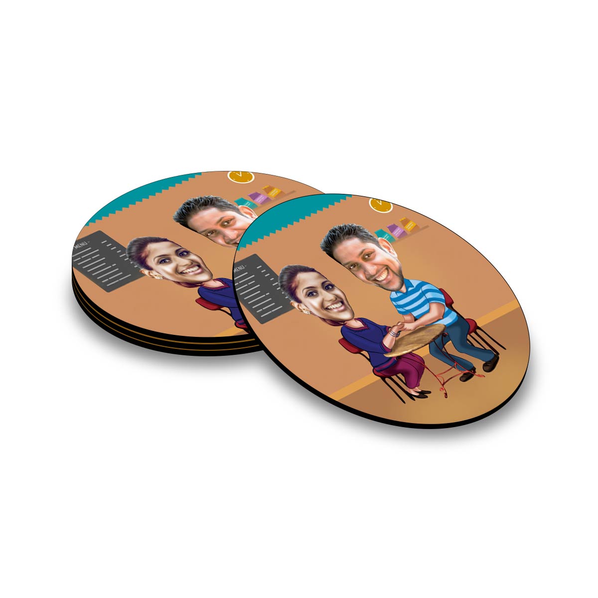 Persoalised Me & You Caricature Coasters - Set of 4