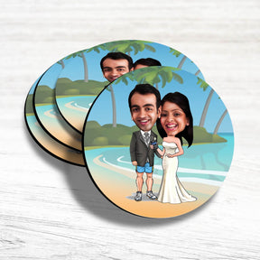 Personalised Newly Wed Caricature Coasters - Set of 4