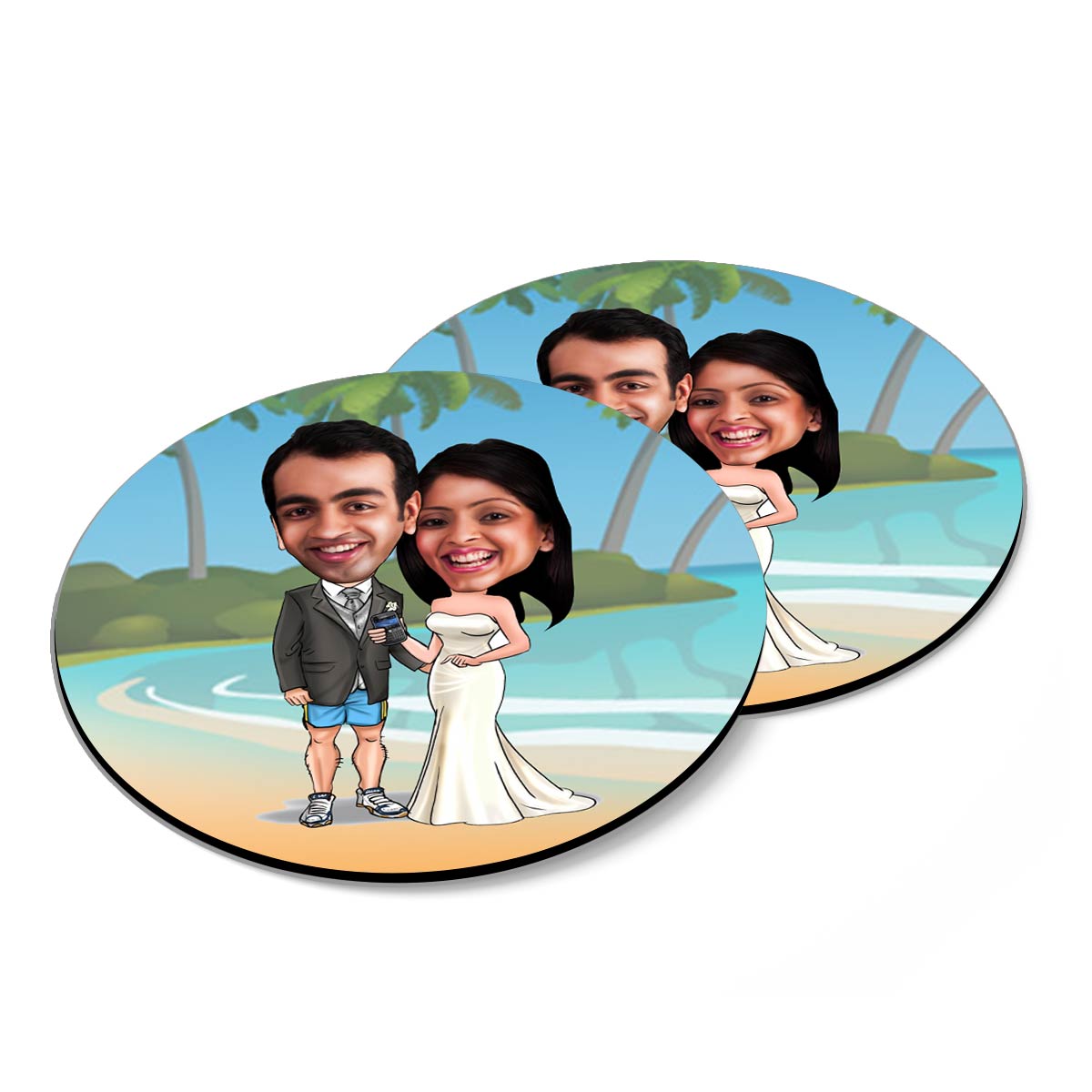 Personalised Newly Wed Caricature Coasters - Set of 4