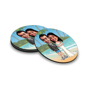 Personalised Newly Wed Caricature Coasters - Set of 4