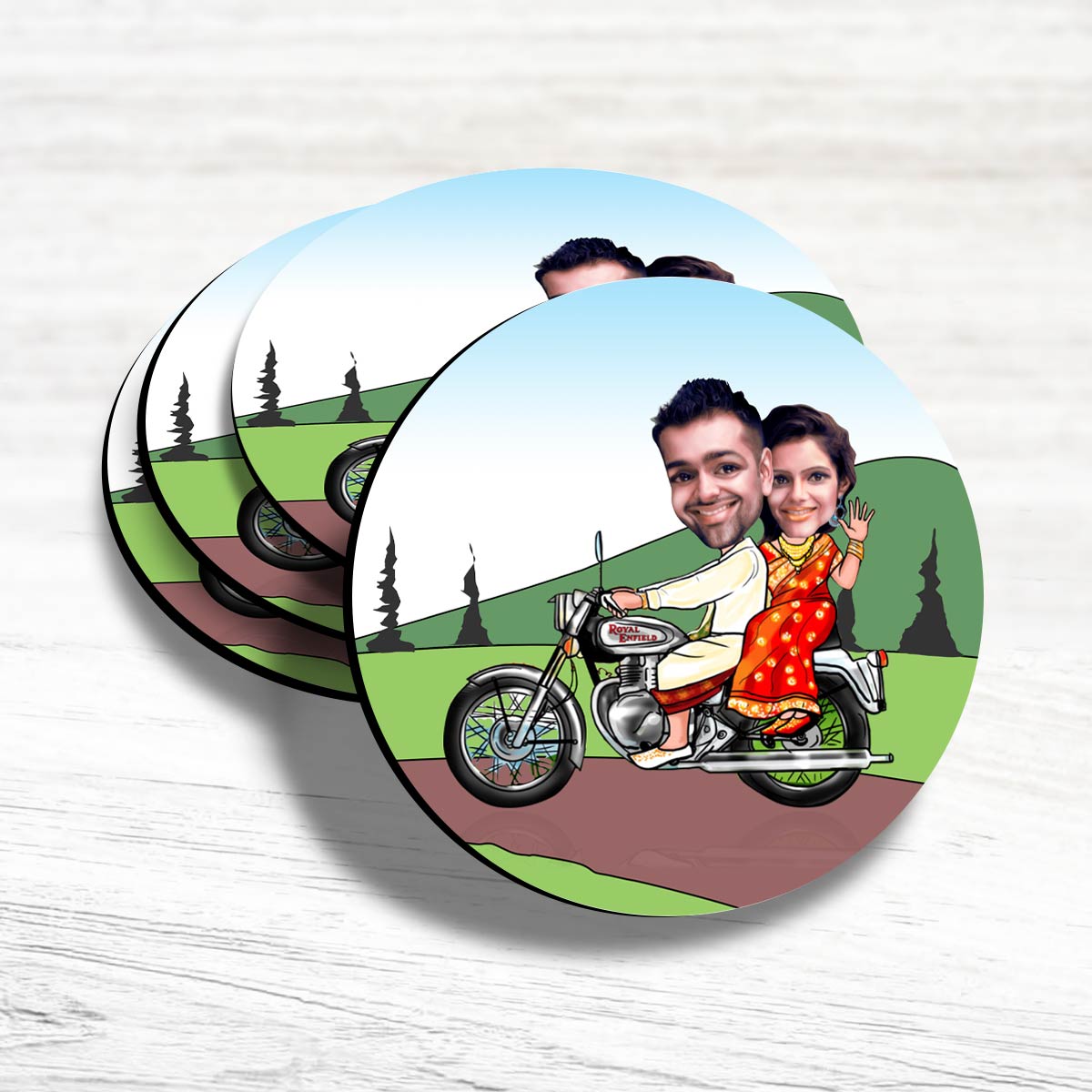 Personalised Lovely Ride Caricature Coasters - Set of 4