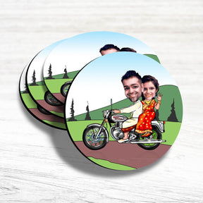 Personalised Lovely Ride Caricature Coasters - Set of 4