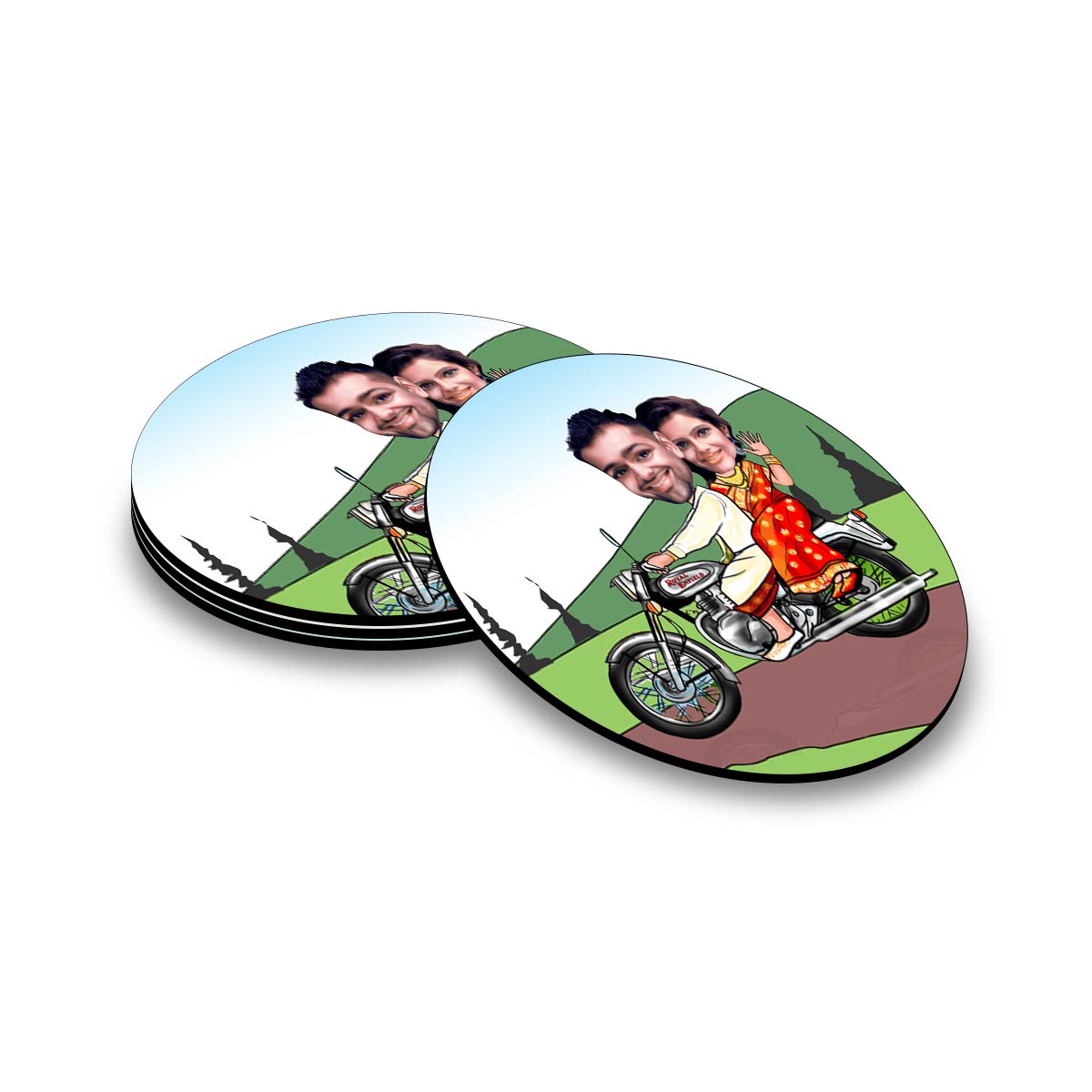 Personalised Lovely Ride Caricature Coasters - Set of 4