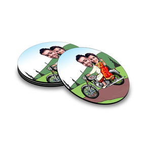 Personalised Lovely Ride Caricature Coasters - Set of 4