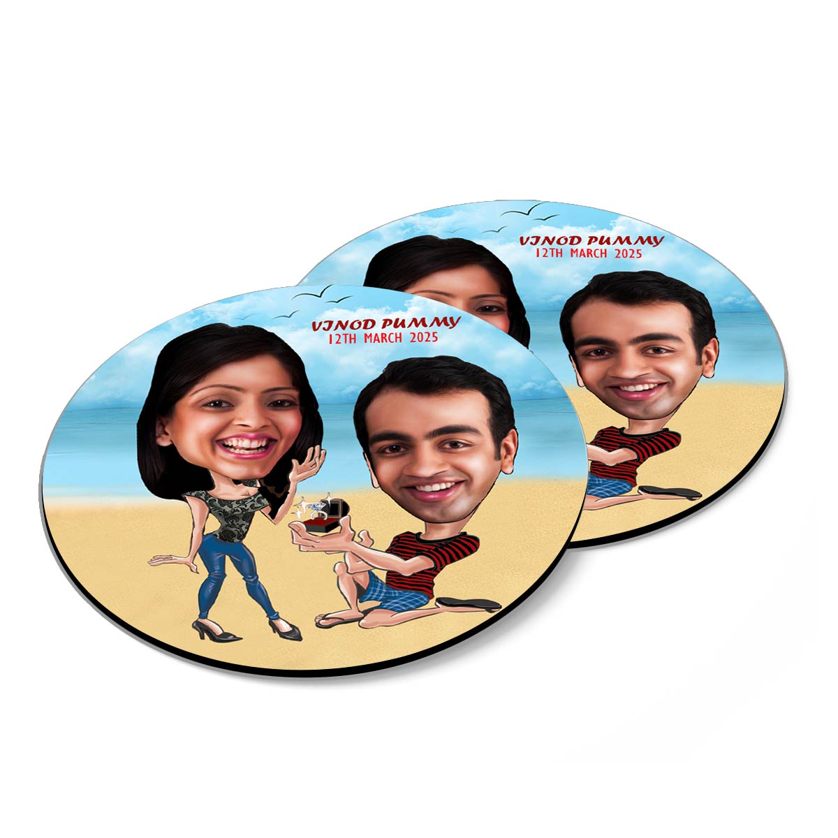 Personalised Proposal Caricature Coasters - Set of 4