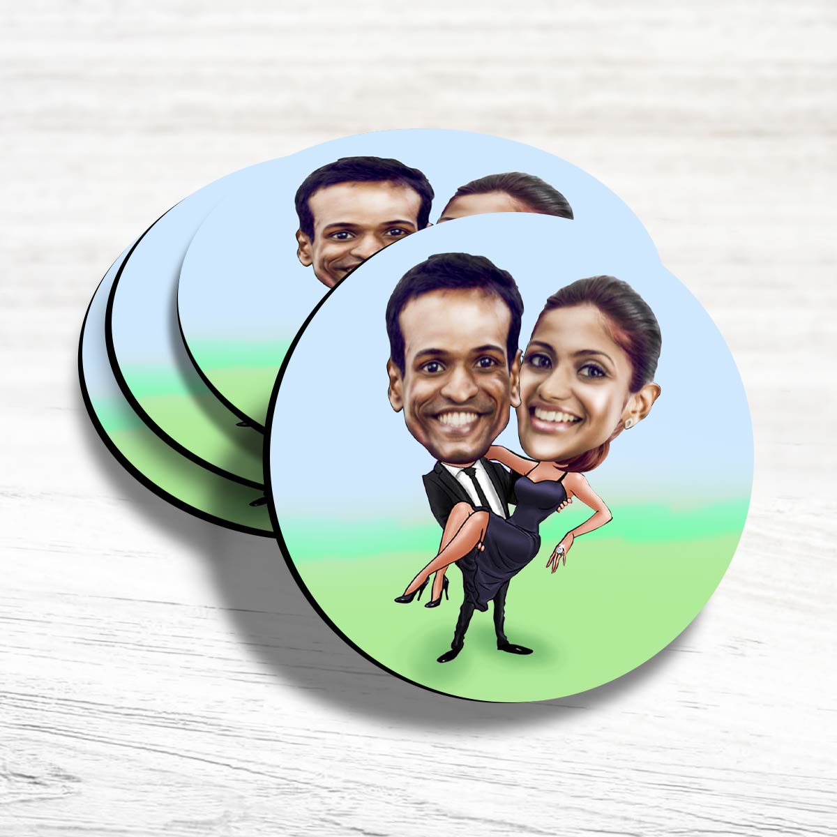 Personalised Wrap Me Up Caricature Coasters - Set of 4