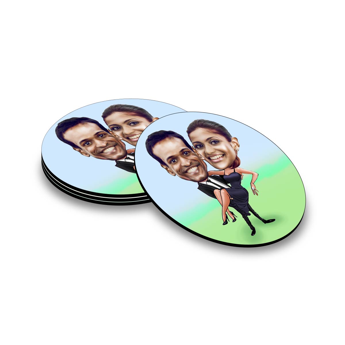 Personalised Wrap Me Up Caricature Coasters - Set of 4