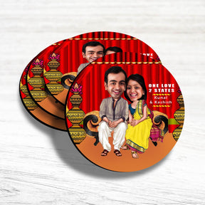 Personalised 2 States Caricature Coasters - Set of 4