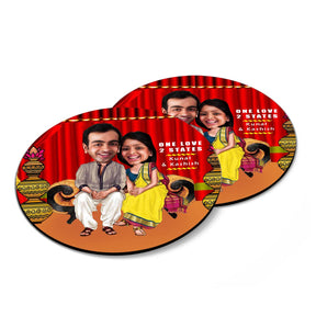 Personalised 2 States Caricature Coasters - Set of 4