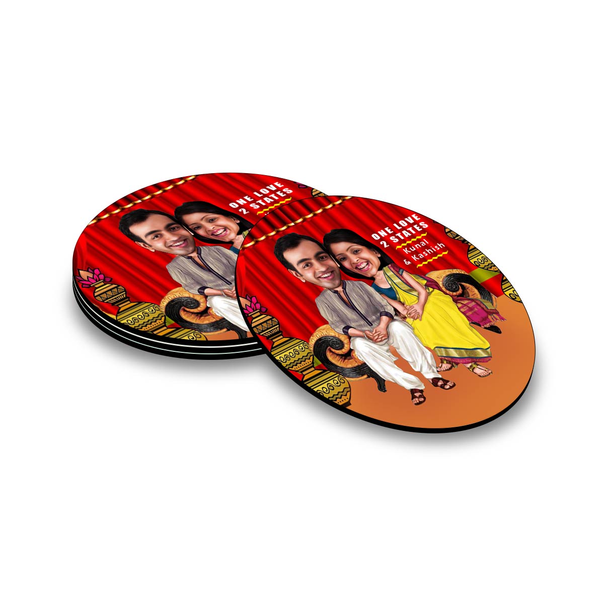 Personalised 2 States Caricature Coasters - Set of 4