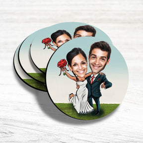 Personalised Happily Ever After Caricatutre Coasters - Set of 4