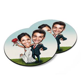 Personalised Happily Ever After Caricatutre Coasters - Set of 4