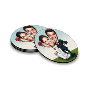 Personalised Happily Ever After Caricatutre Coasters - Set of 4