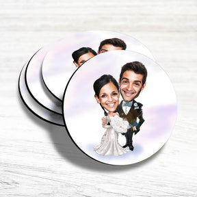 Personalised Wedding Theme Caricature Coasters - Set of 4