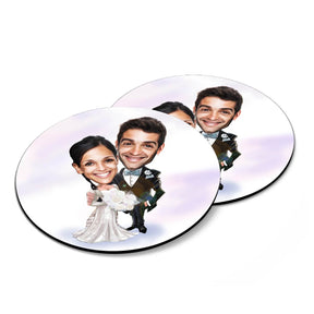 Personalised Wedding Theme Caricature Coasters - Set of 4