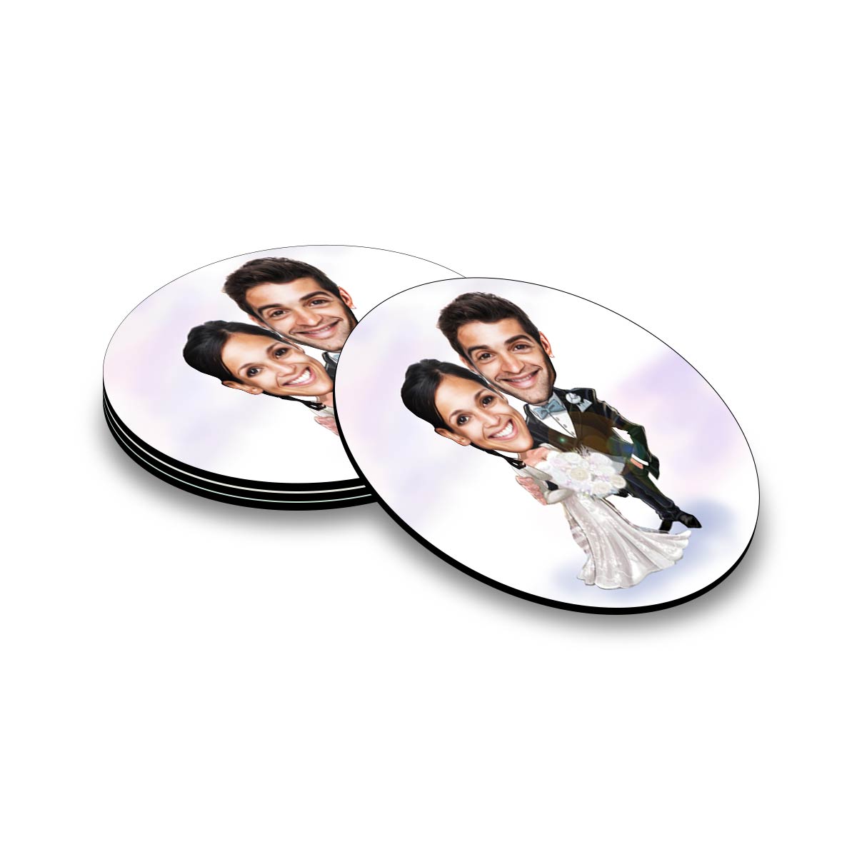 Personalised Wedding Theme Caricature Coasters - Set of 4