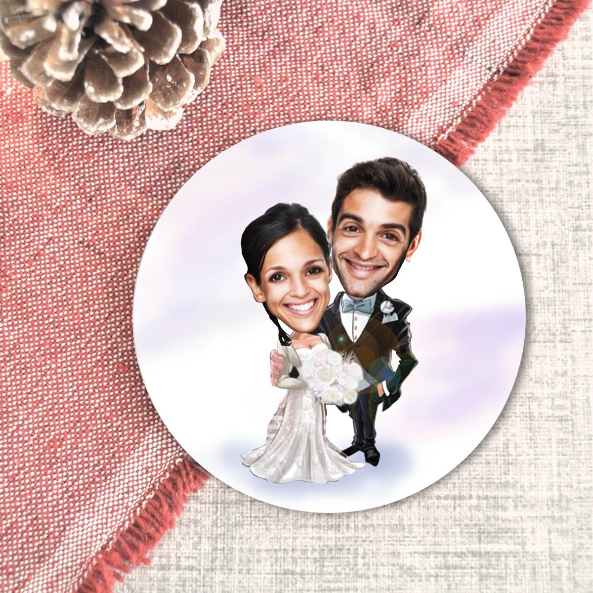 Personalised Wedding Theme Caricature Coasters - Set of 4