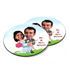 Personalised Mr & Mrs Caricature Coasters - Set of 4