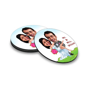 Personalised Mr & Mrs Caricature Coasters - Set of 4