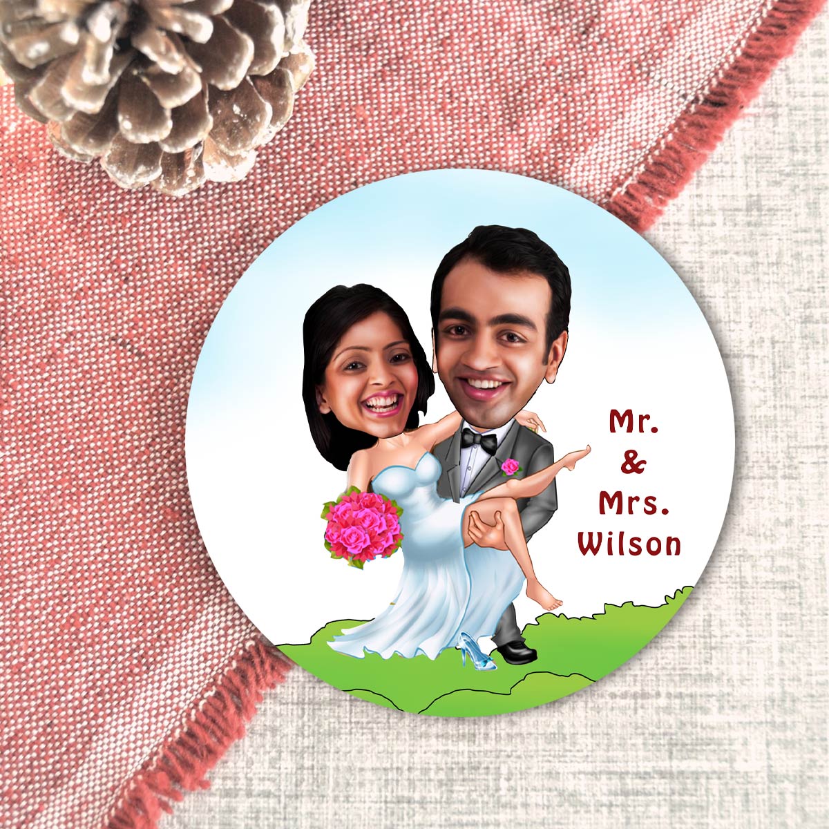 Personalised Mr & Mrs Caricature Coasters - Set of 4