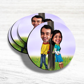 Persoanlsied Happy Us Caricature Coasters - Set of 4