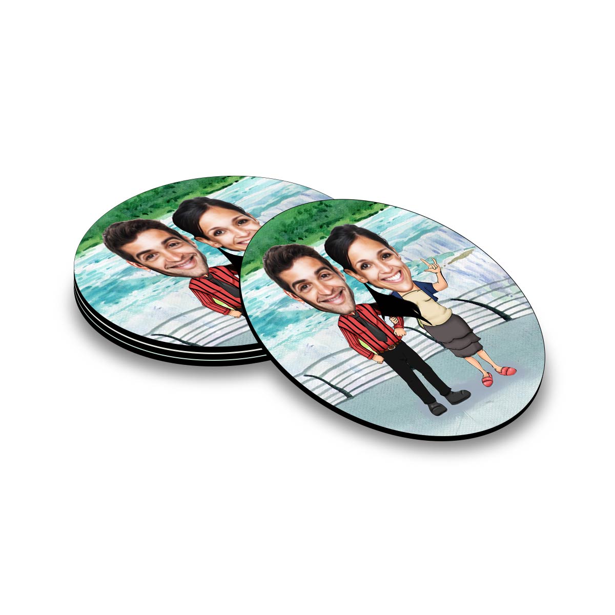 Personalised Smiles Caricature Coasters-Set of 4