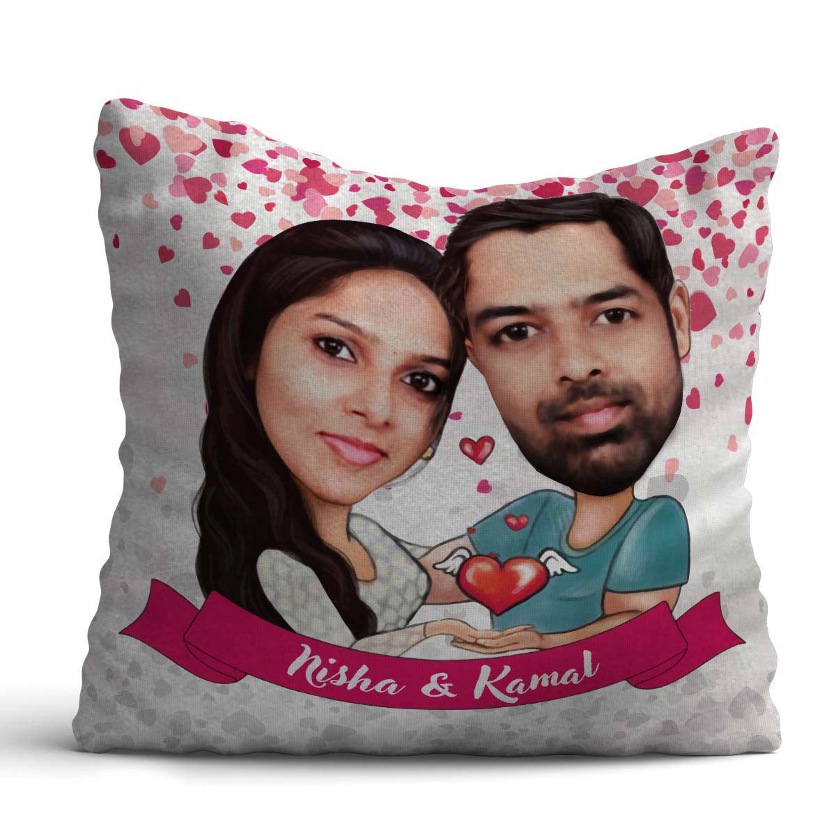 Personalized Couple In Love Caricature Cushion Gift For Valentine's Day