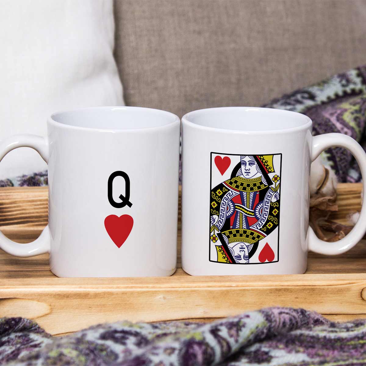 Set of 2 - King & Queen Of Hearts Ceramic Mug