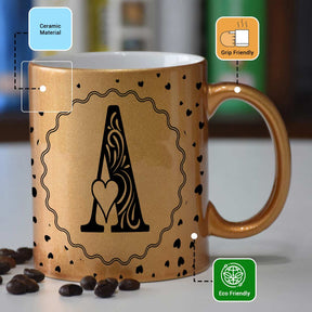 Customized Alphabet Coffee Mug With Heart Gift For Parents, Siblings, Couple, Bf, Gf