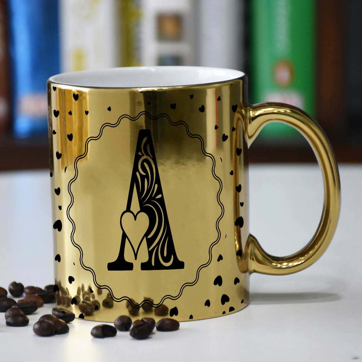 Customized Alphabet Coffee Mug With Heart Gift For Parents, Siblings, Couple, Bf, Gf