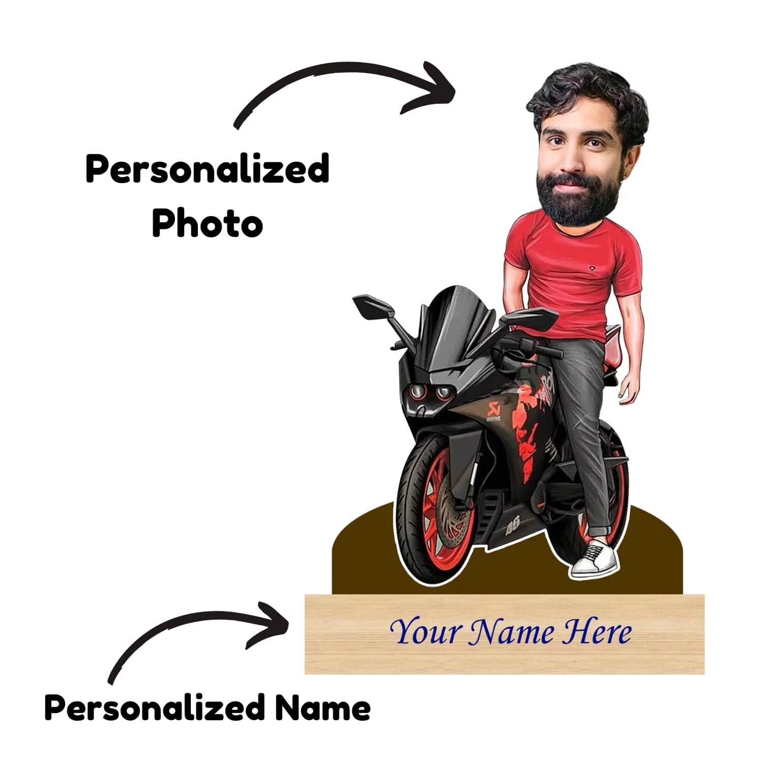 Personalized Caricature for Bike Lover with Custom Name