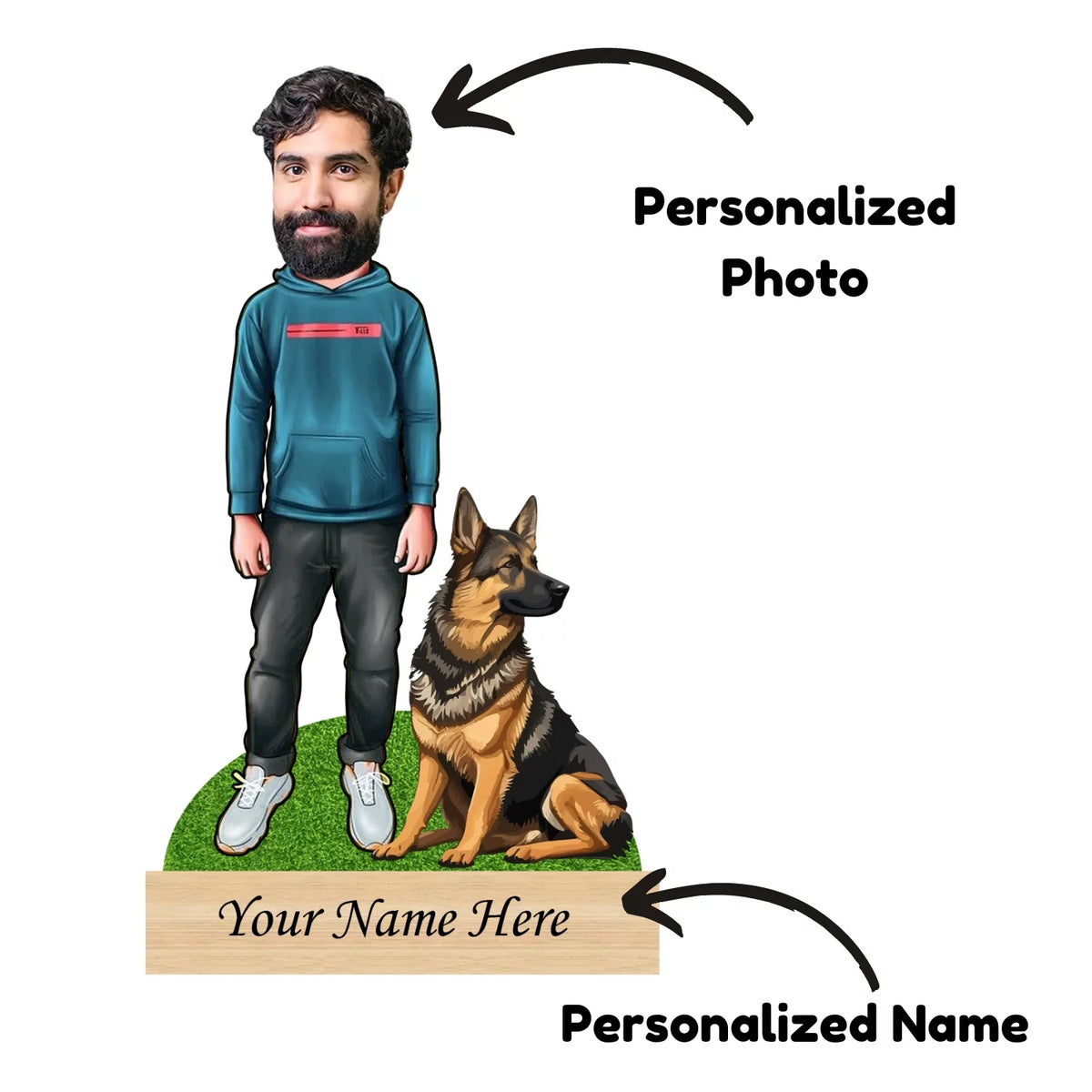 Personalized Pet Caricature for German Shepherd Pet Owner