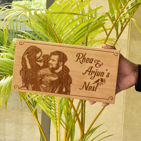 Wooden Engraved Couple Nest Name Plate for Home