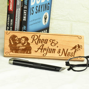 Wooden Engraved Couple Nest Name Plate for Home